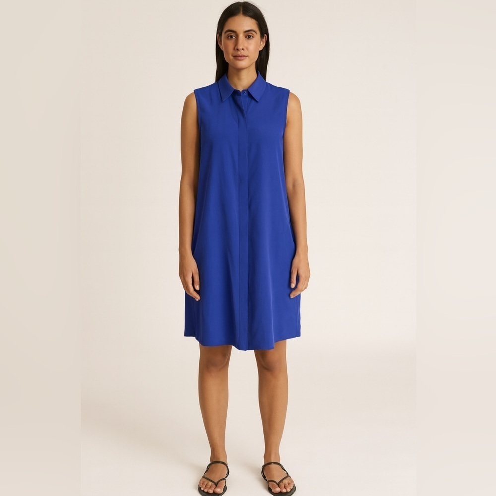 J Crew Sleeveless Blue Silk Button-Up Dress.   Size-Small